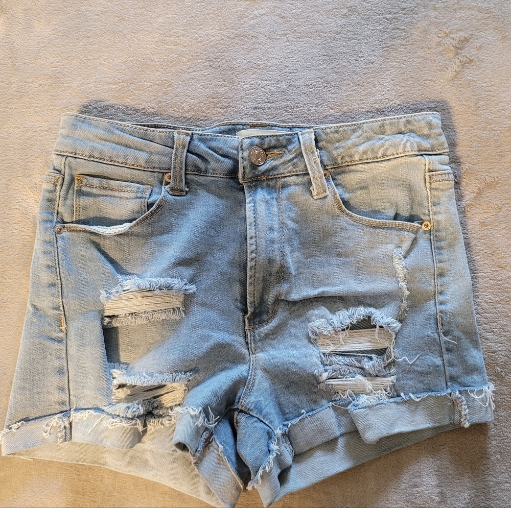 Black Label Distressed Light Blue Denim Shorts, Size S